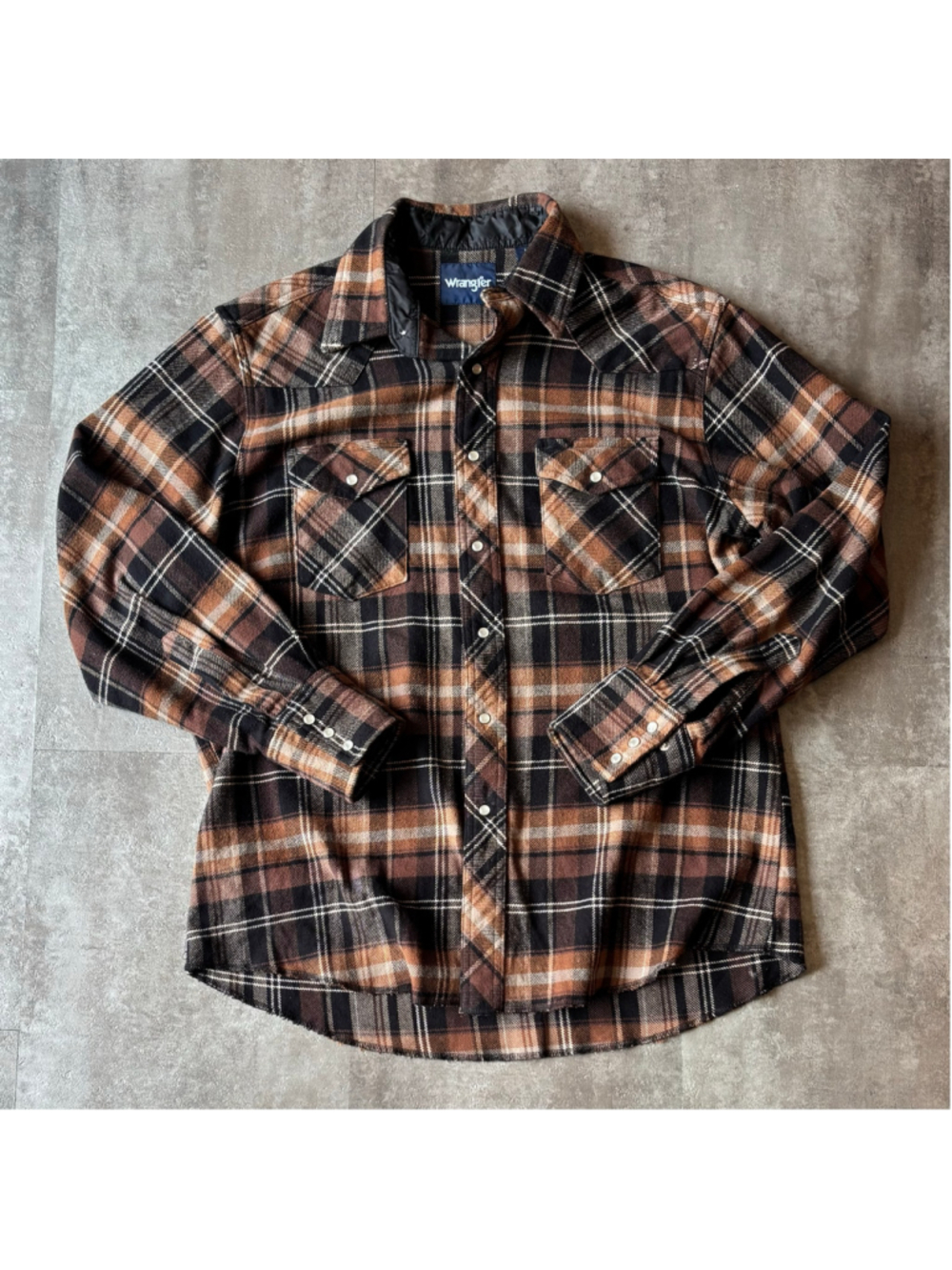 Vintage Wrangler Pearl Snap Flannel Shirt Jacket Mens Large Brown